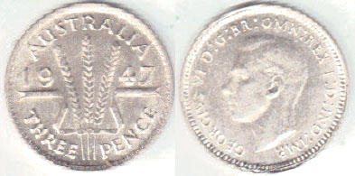 1947 Australia silver Threepence (gEF) A003394